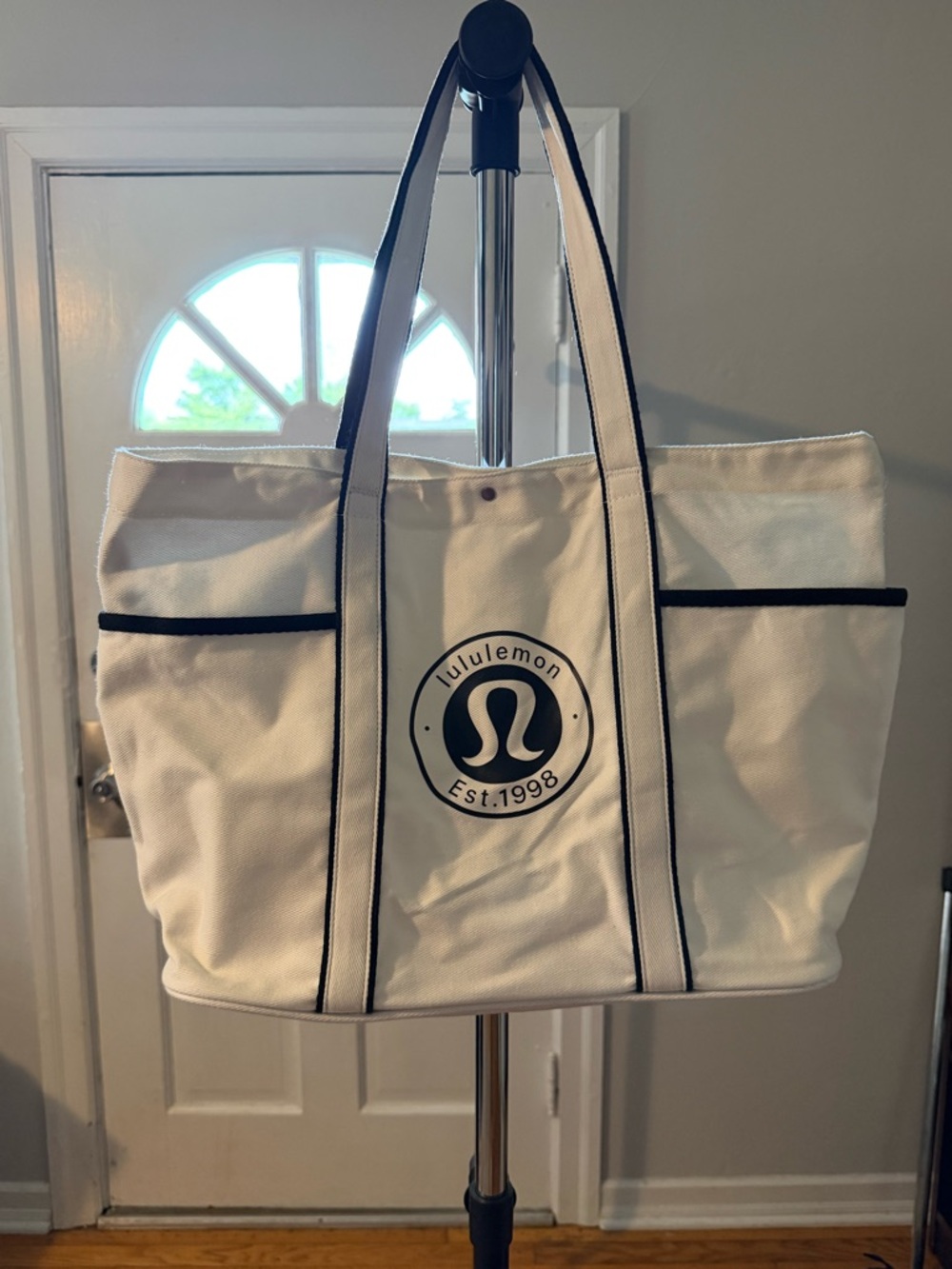lululemon athletica White and Black Logo Canvas Tote